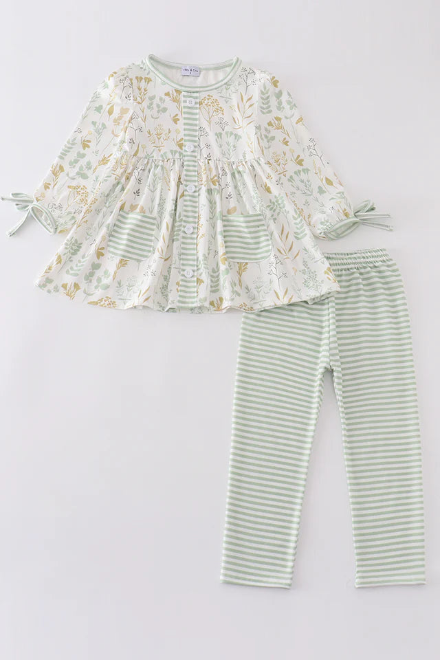 Girl's Green Botanical 2Pc Outfit