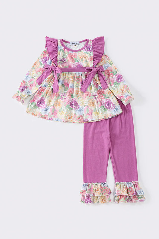 Girl's Purple Floral 2pc Outfit