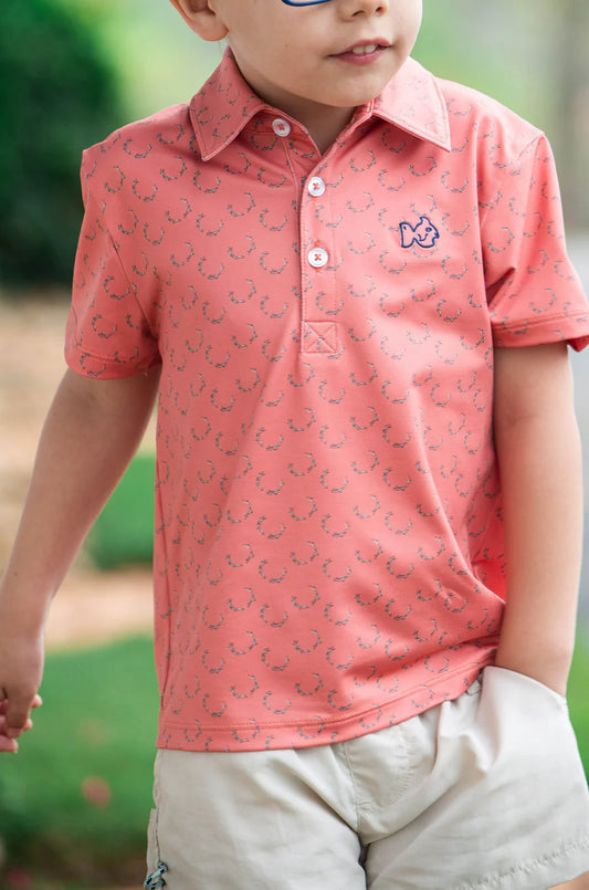 Prodoh Boy's Short Sleeve Pro Performance Polo in Deer Antler Print on Orange
