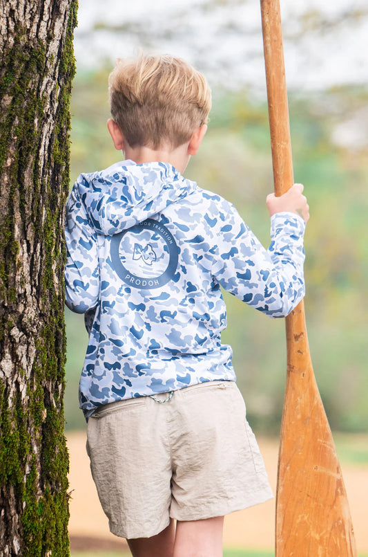 Prodoh Kid's Pro Performance Hoodie T-shirt in Blue Break Point Camo