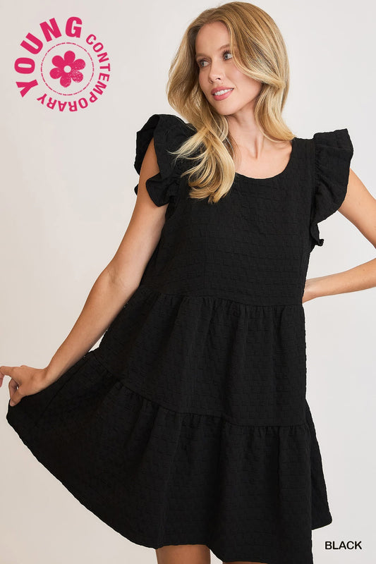 Black Jacquard Tiered Dress by Umgee