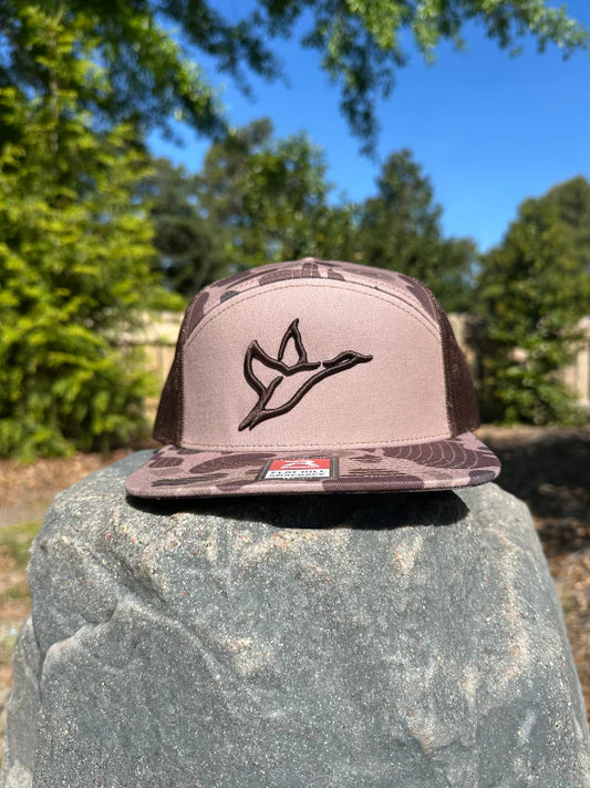 Combat Waterfowl 7 Panel Bark Duck Camo Hat | Brown Icon