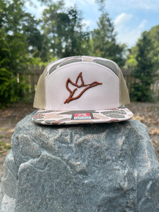 Combat Waterfowl 7 Panel Harvest Duck Camo Hat | Copper Icon