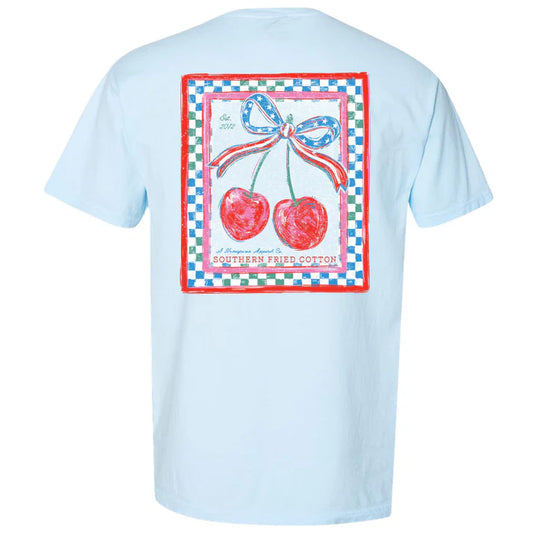 Southern Fried Cotton USA Cherries Tee in Color Soothing Blue