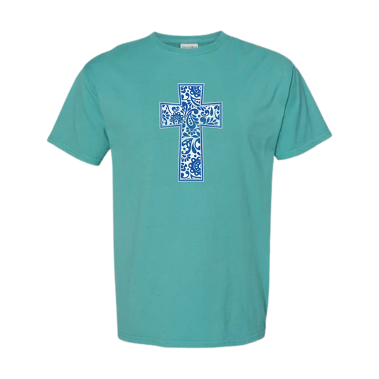Southern Fried Cotton Paisley Cross Tee