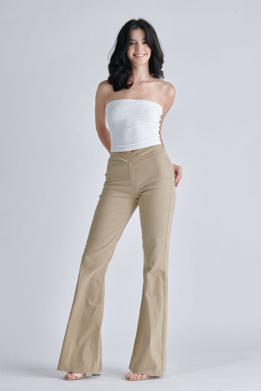 Cello Khaki Crossover Flare Jeans