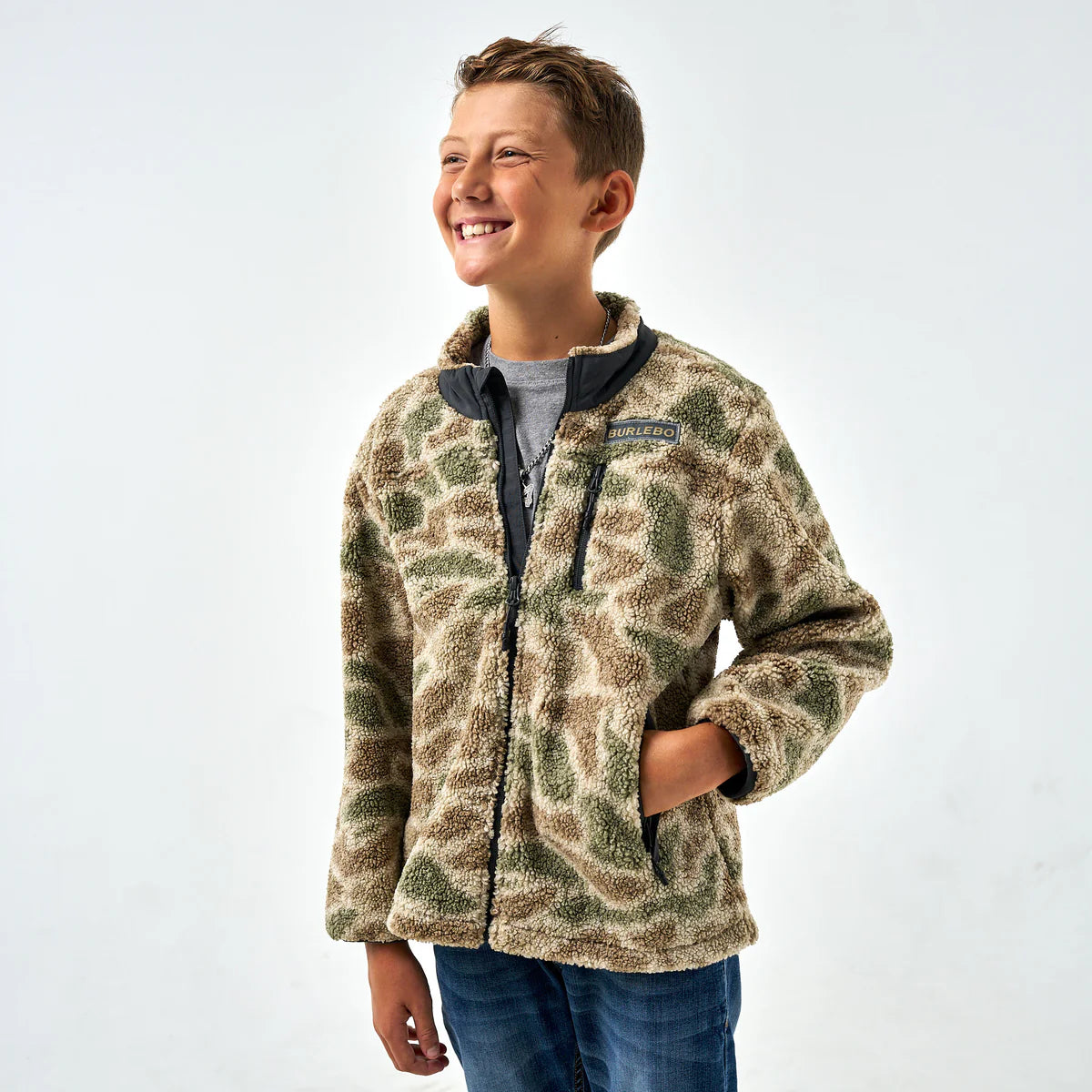 Burlebo Alpine Camo Sherpa Full Zip Boys