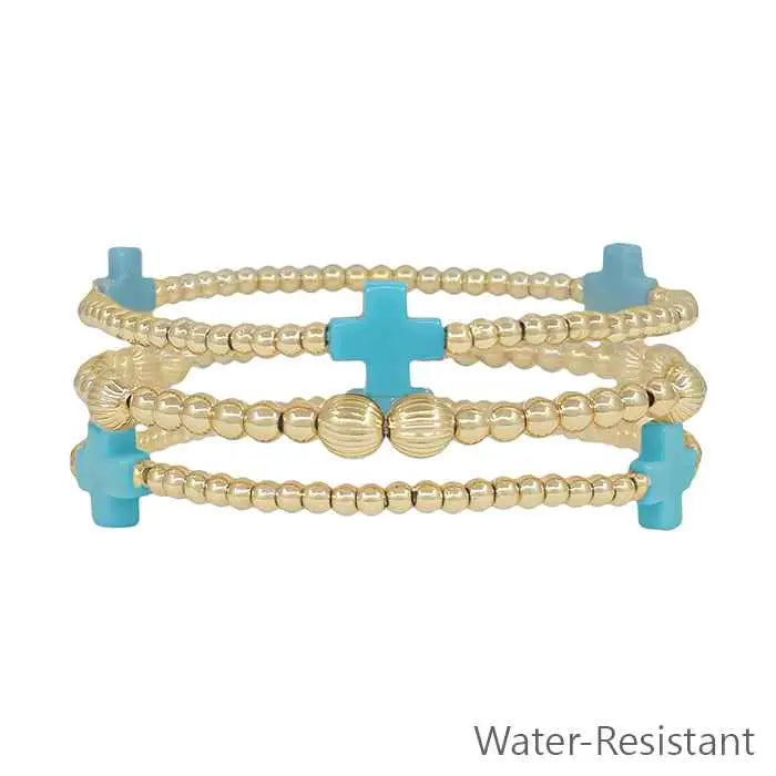 Gold Beaded & Turquoise Cross Set 3pc