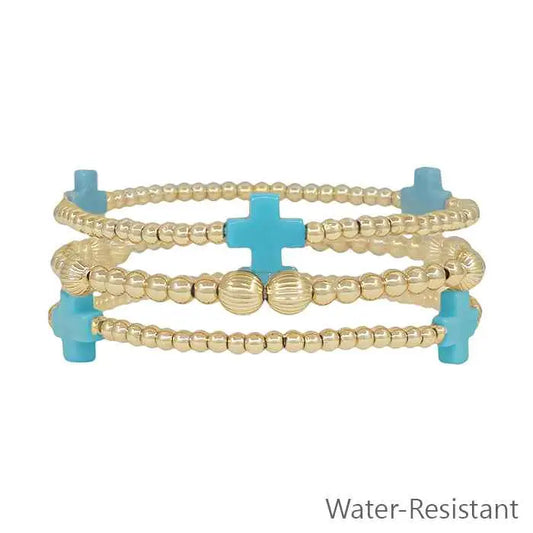Gold Beaded & Turquoise Cross Set 3pc