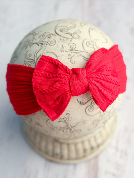 Red Cable Knit Bow Baby Headband