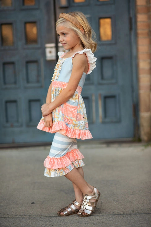 Girl's Fray/Peach Floral Capri Outfit