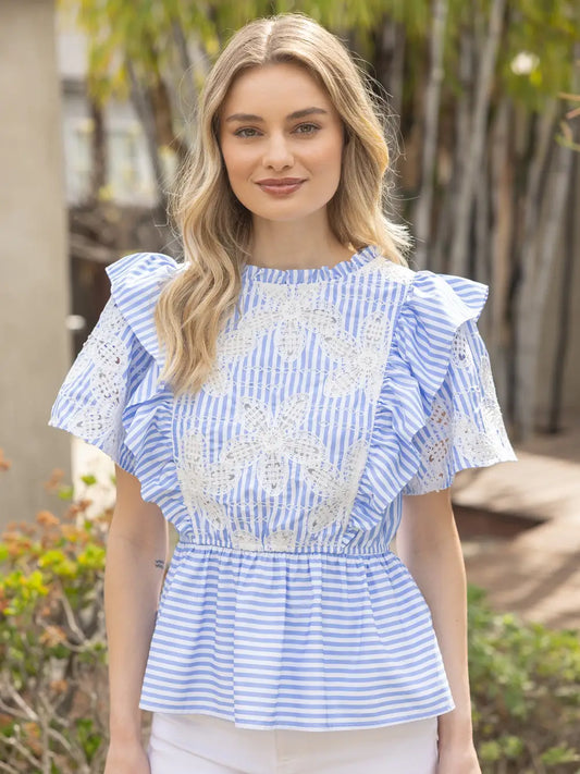Blue/White Peplum Top