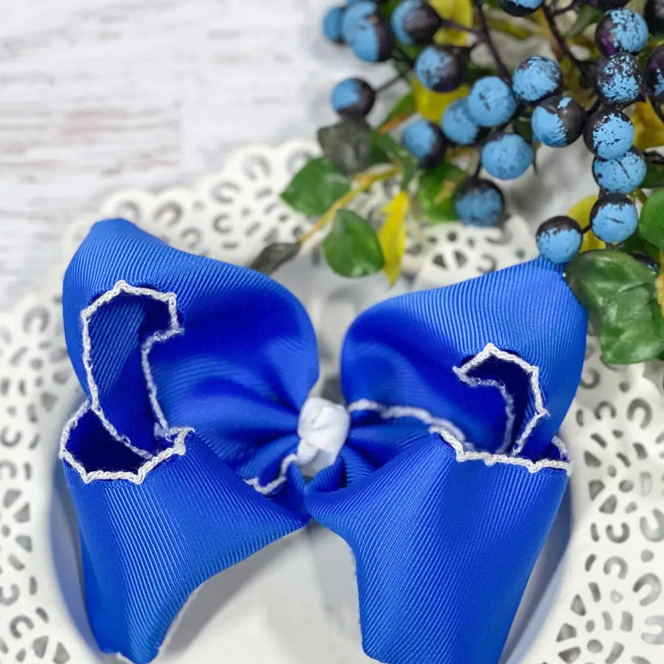 Royal Blue & White Moonstitch Hair Bow