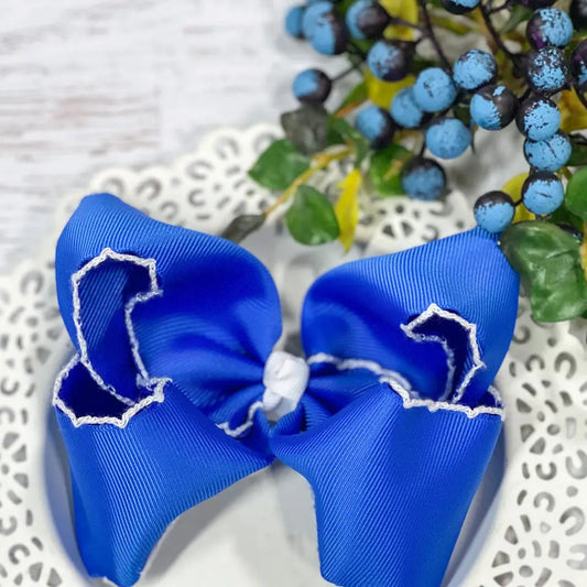 Royal Blue & White Moonstitch Hair Bow