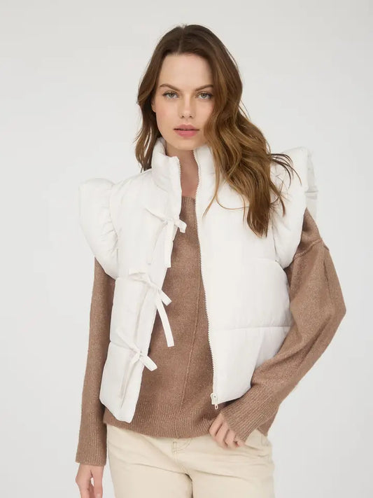 Cream Flutter Sleeve Bow Vest