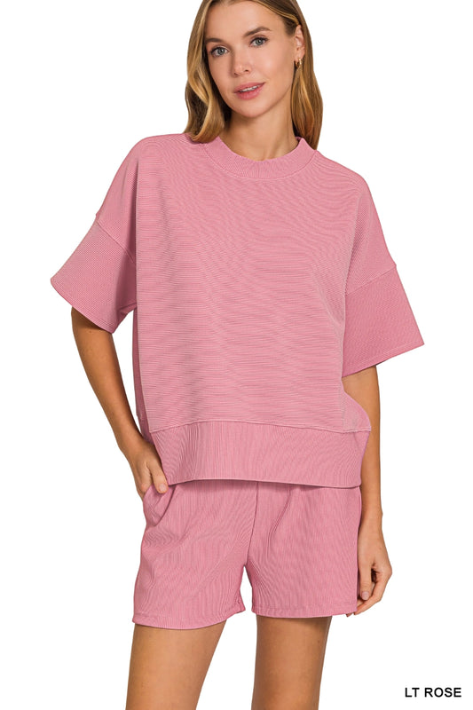 Lt Rose Rib Shorts and Tee