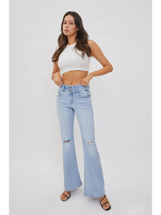Cello Mid Rise Light Wash Distressed Jeans