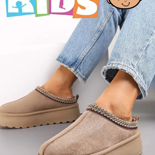 Girl's Camel Platform Slippers