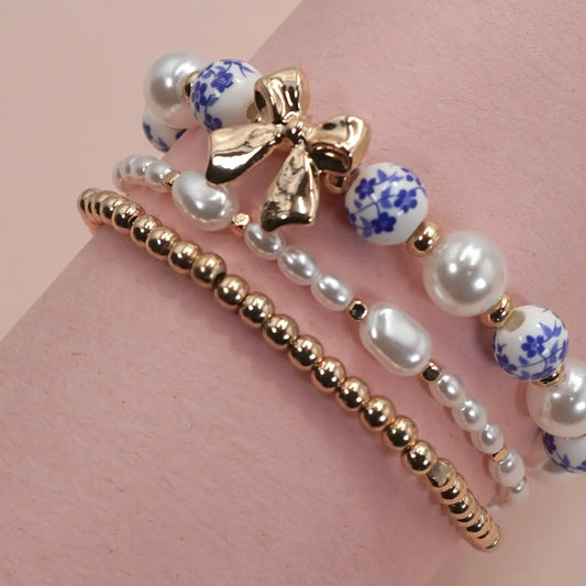 Blue Ceramic Porcelain Bow Bracelet Set