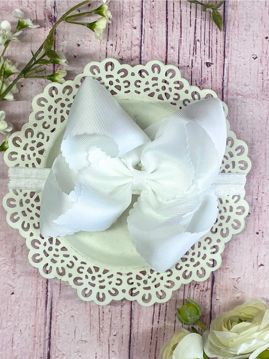 White Oversize Scalloped Bow Headband