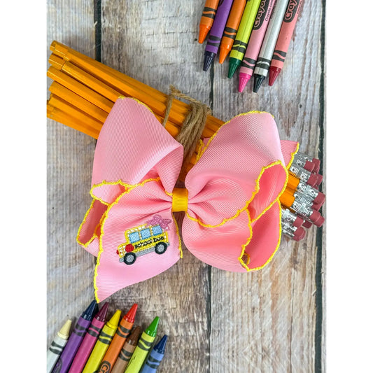 School bus Embroidered Hairbow
