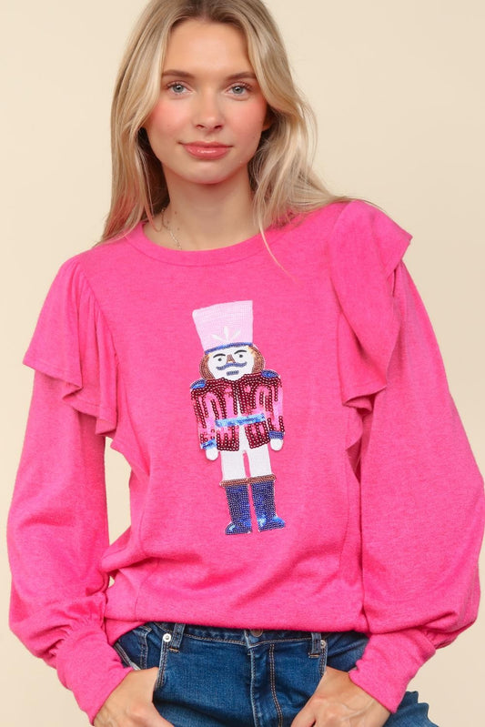 Pink Sequin Nutcracker Sweater