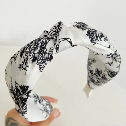 Floral Toile Pattern Vintage Black & White Headband