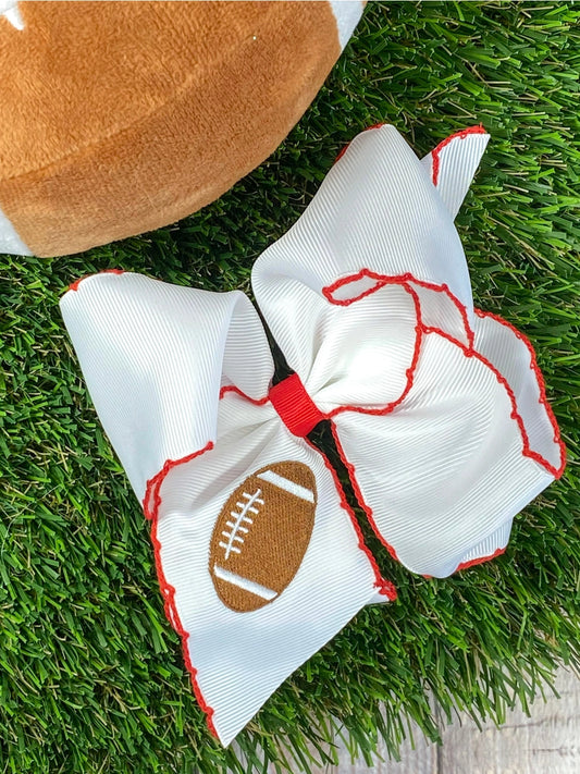Red/White Football Embroidered Bow