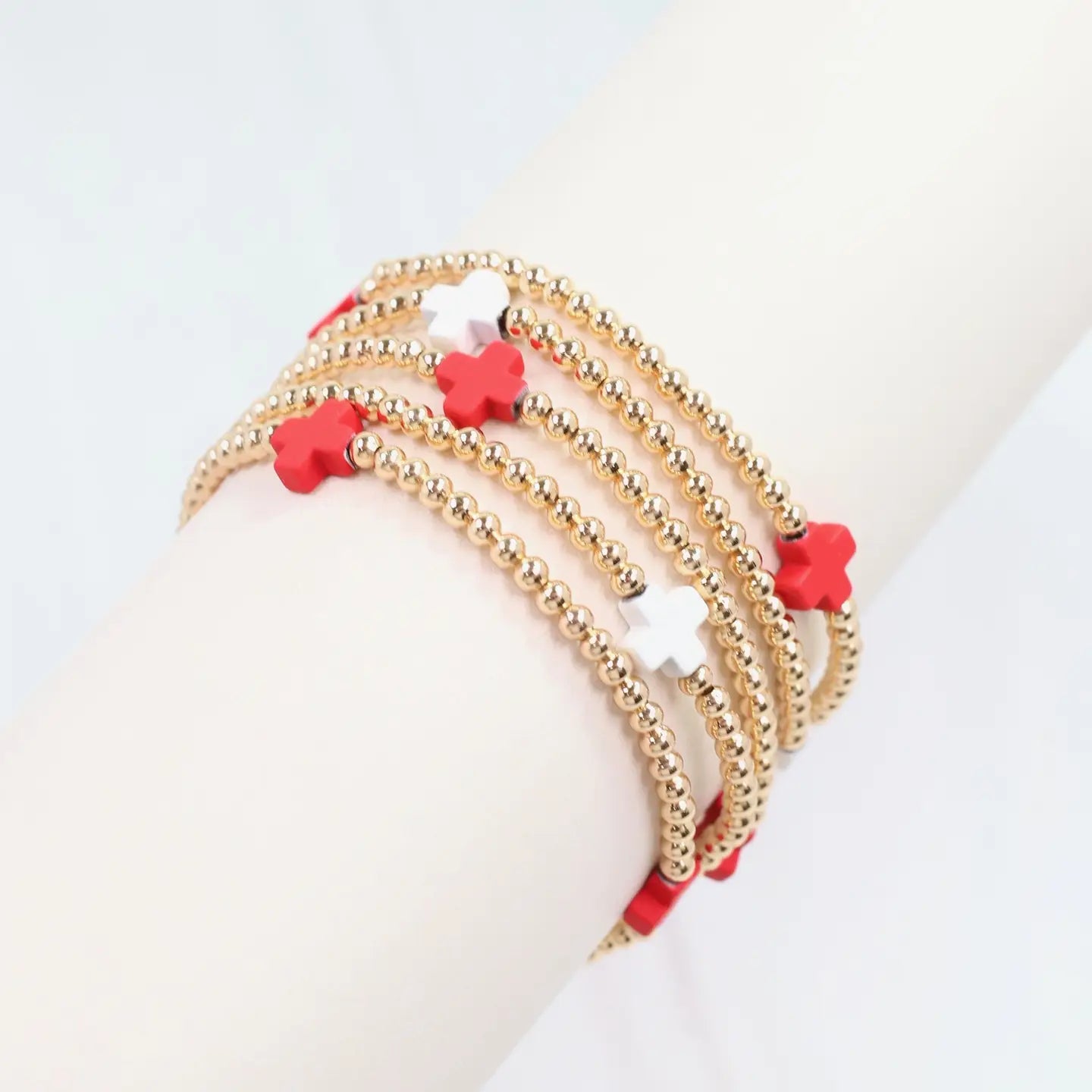 Brittany Cross Bracelet Set Red & White Cross