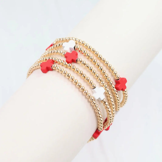 Brittany Cross Bracelet Set Red & White Cross