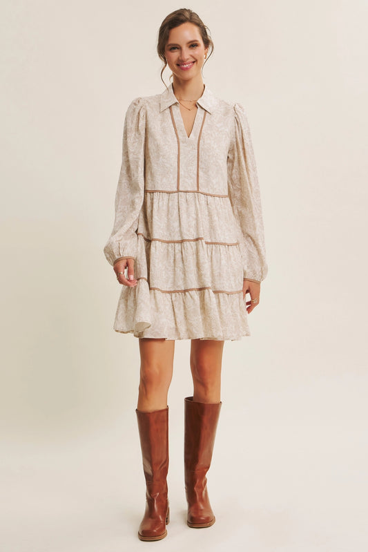 Essense of Fall Romantic Toile Tawny Brown Dress