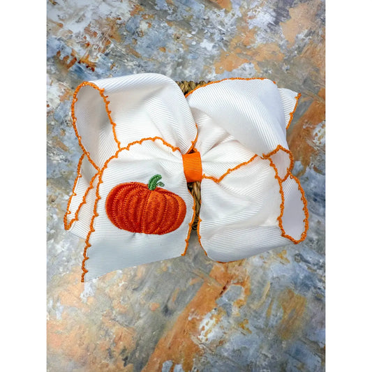 Pumpkin Embroidered Moonstitch Bow