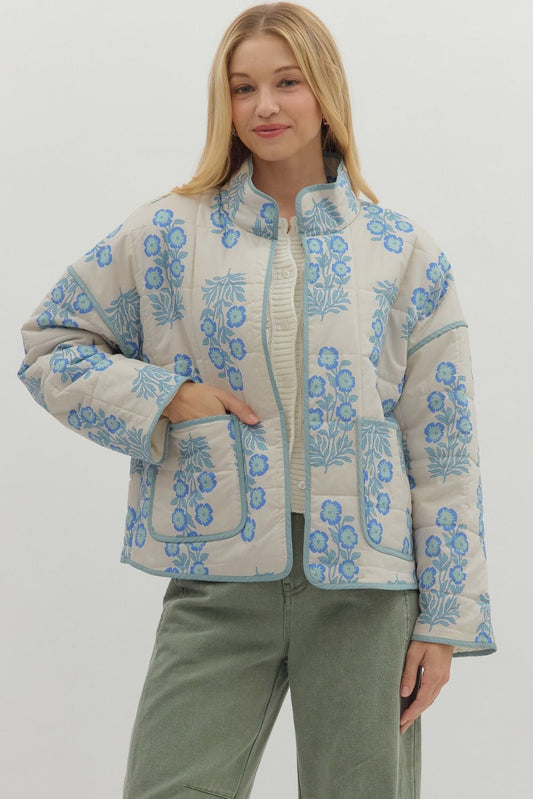 Blue Botanical Quilted Jacket by Entro
