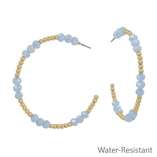 Light Blue Crystal Hoops Water Resistant