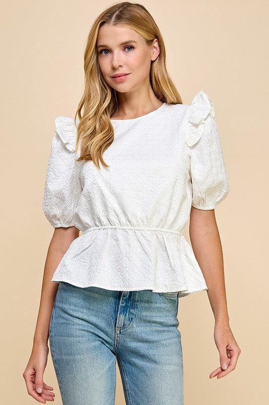 Angel White Top w/Ruffle Detail Sleeves