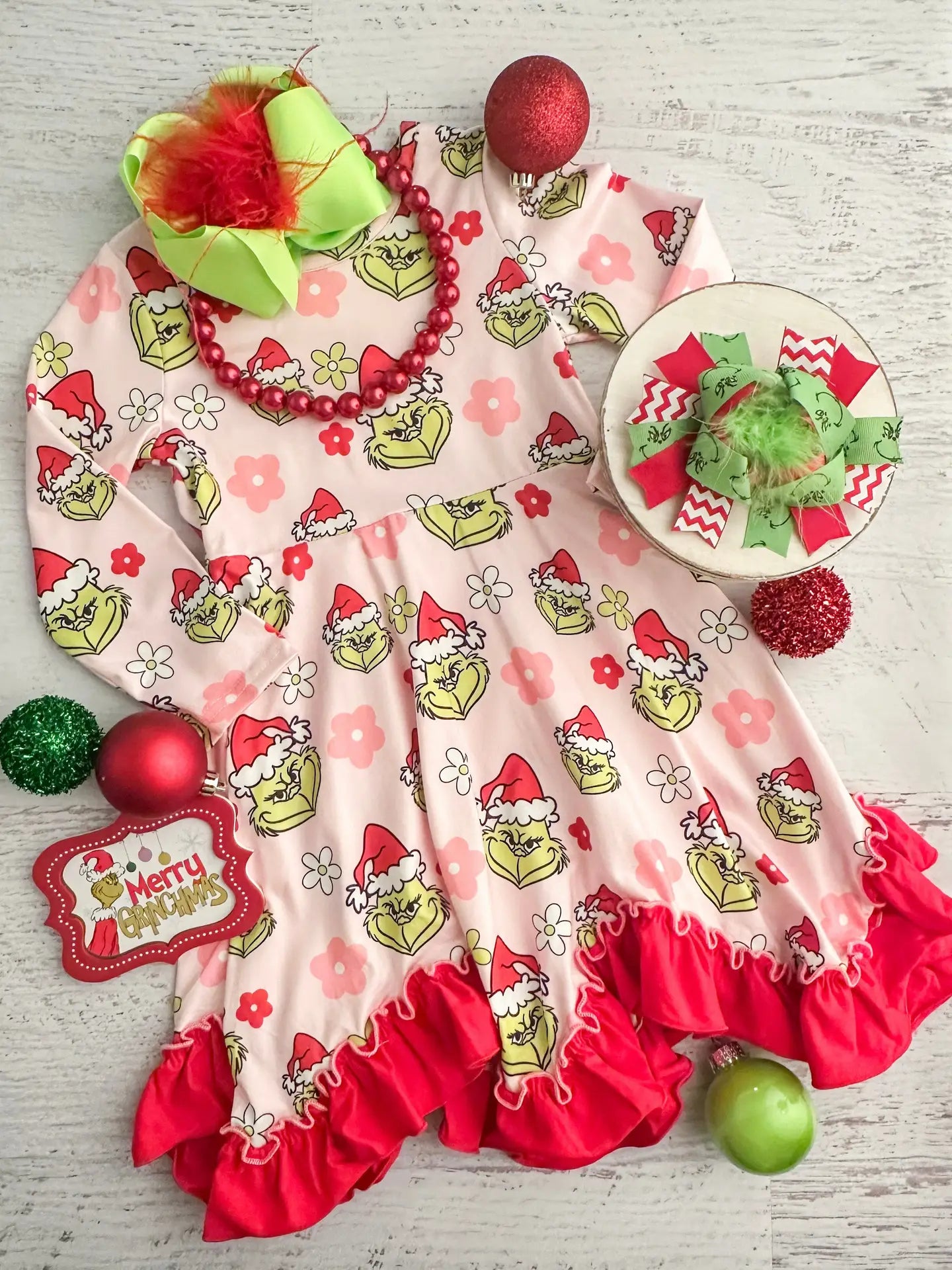 Grinchmas Red Ruffled Twirl Dress