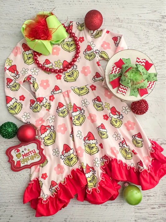 Grinchmas Red Ruffled Twirl Dress