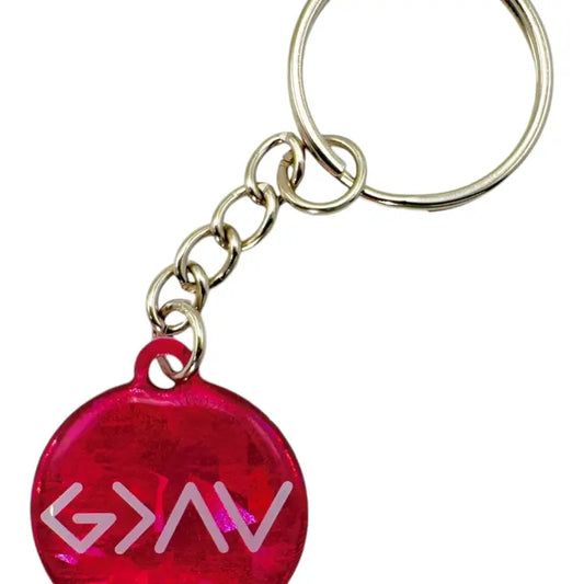 Versible Tap To Pray Keychain God is Greater Pink Crystal