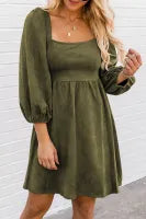 Olive Green Square Neck Dress