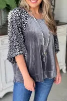 Grey Leopard Lantern Sleeve Blouse