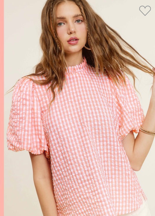 Peach Gingham Top