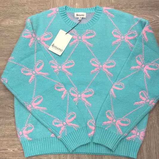 Bow Sweater in Teal & Pink