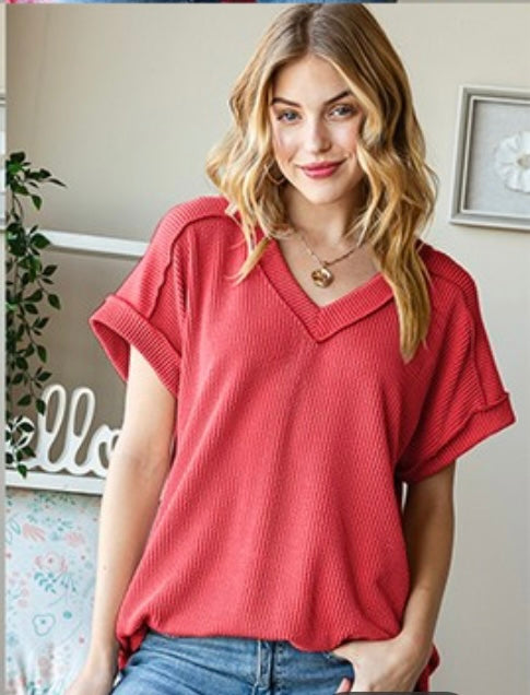 Red Urban Rib Top