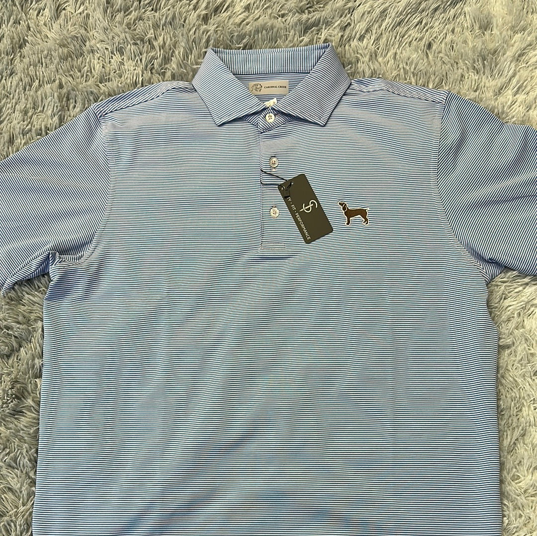 Cardinal Creek Polo Blue/White Stripe – Cardinal Creek Spaniels