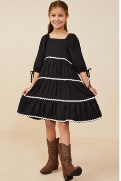 Hayden Black Wavy Trimmed Dress