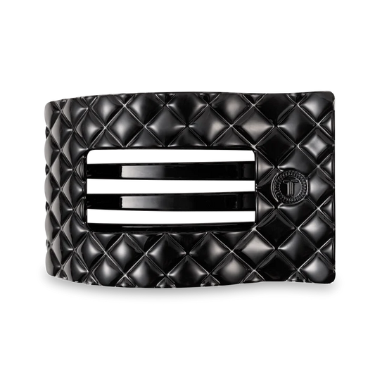 Teletie Jet Black Quilted Large Flat Rectangle Hair Clip