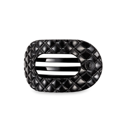 Teletie Jet Black Quilted Medium Flat Round Hair Clip