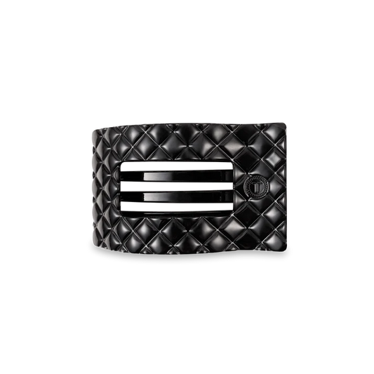 Teletie Jet Black Quilted Small Flat Rectangle Hair Clip