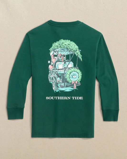 Southern Tide Salt Meadow Youth LS Santa Club Car Tee