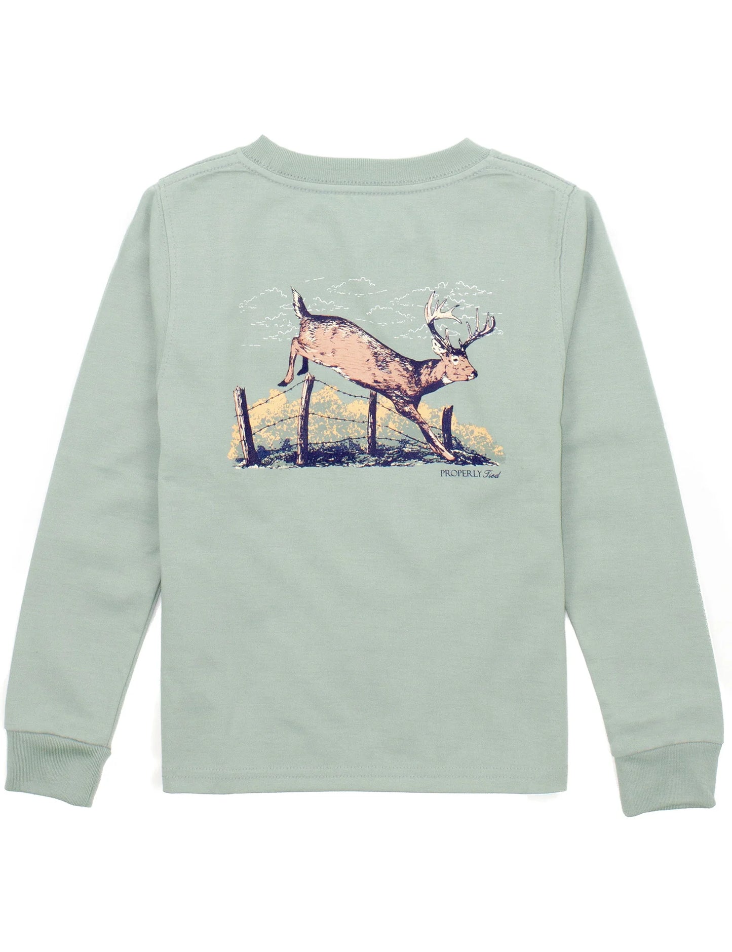 Properly Tied Jumping Buck LS Sage Tee